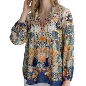 LOLA AUSTRALIA Bohemian Tassel Tie L/S Boho Top Blouse Medium